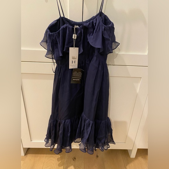 Halston Dark Blue Silk/Chiffon Dress - Picture 3 of 6